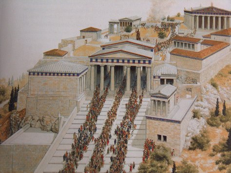 Αναπαράσταση της μνημειακής κλίμακας που οδηγούσε στα Προπύλαια, 5ος αιώνας π.Χ.