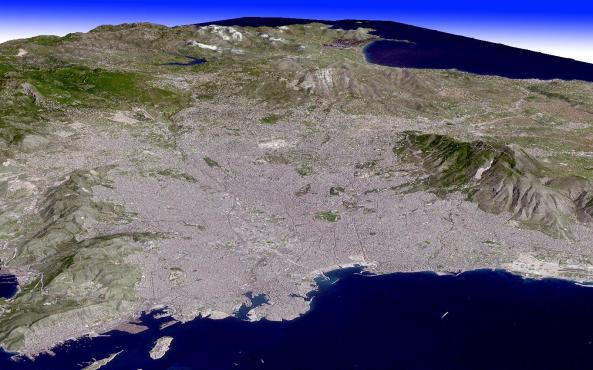 Δορυφορική φωτογραφία του λεκανοπεδίου της Αθήνας